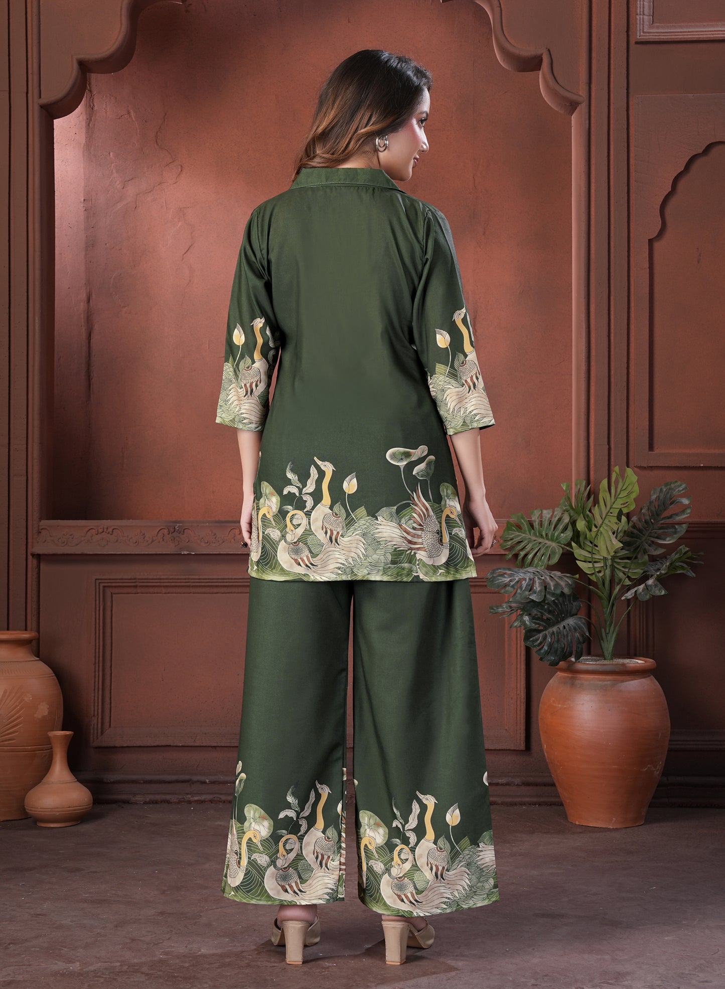Olive Green Printed Cotton Co-Ord Set