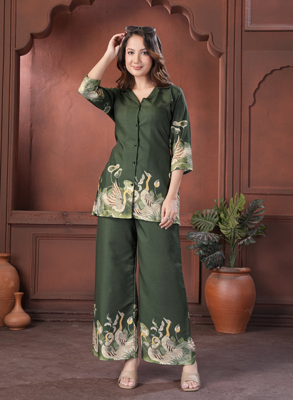 Olive Green Printed Cotton Co-Ord Set