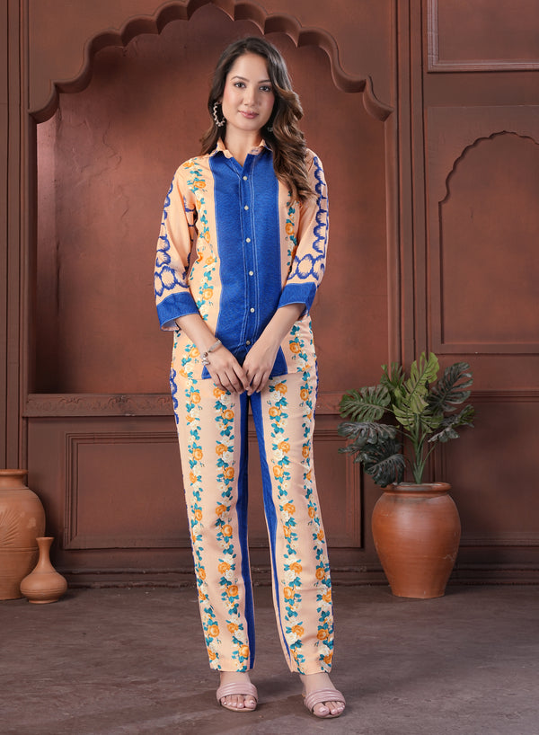 Blue Floral Printed Cotton Co-Ord Set