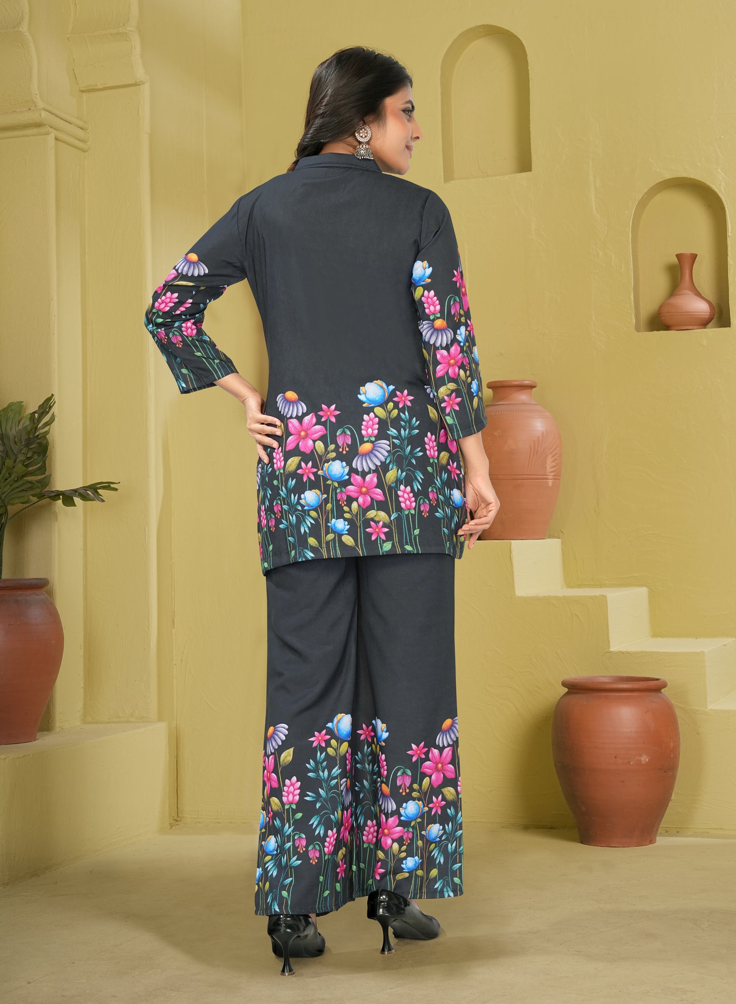Black Floral Printed Co-Ord Set for Women
