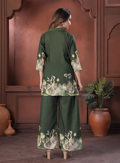 Olive Green Printed Cotton Co-Ord Set