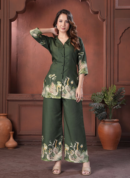 Olive Green Printed Cotton Co-Ord Set