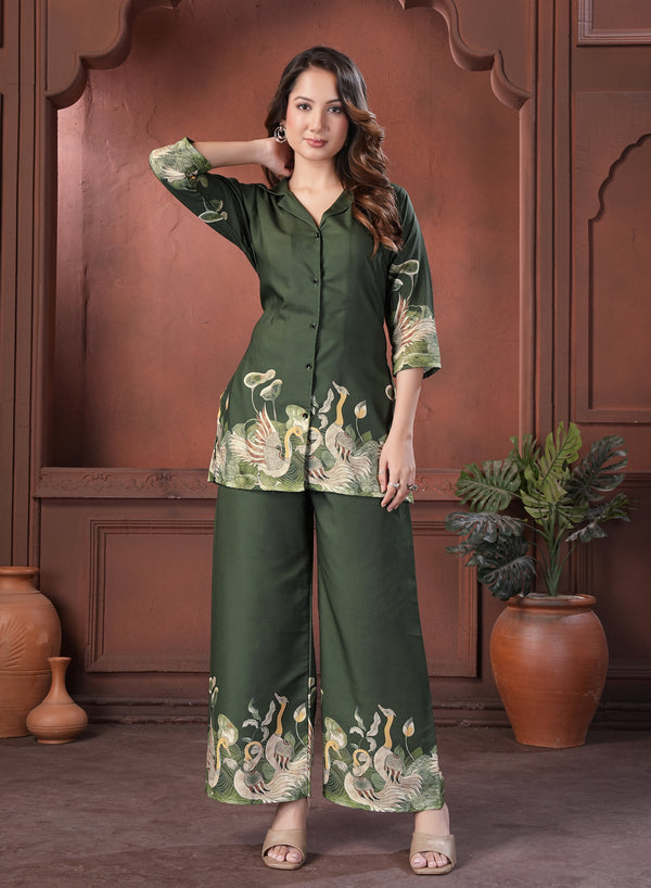 Olive Green Printed Cotton Co-Ord Set