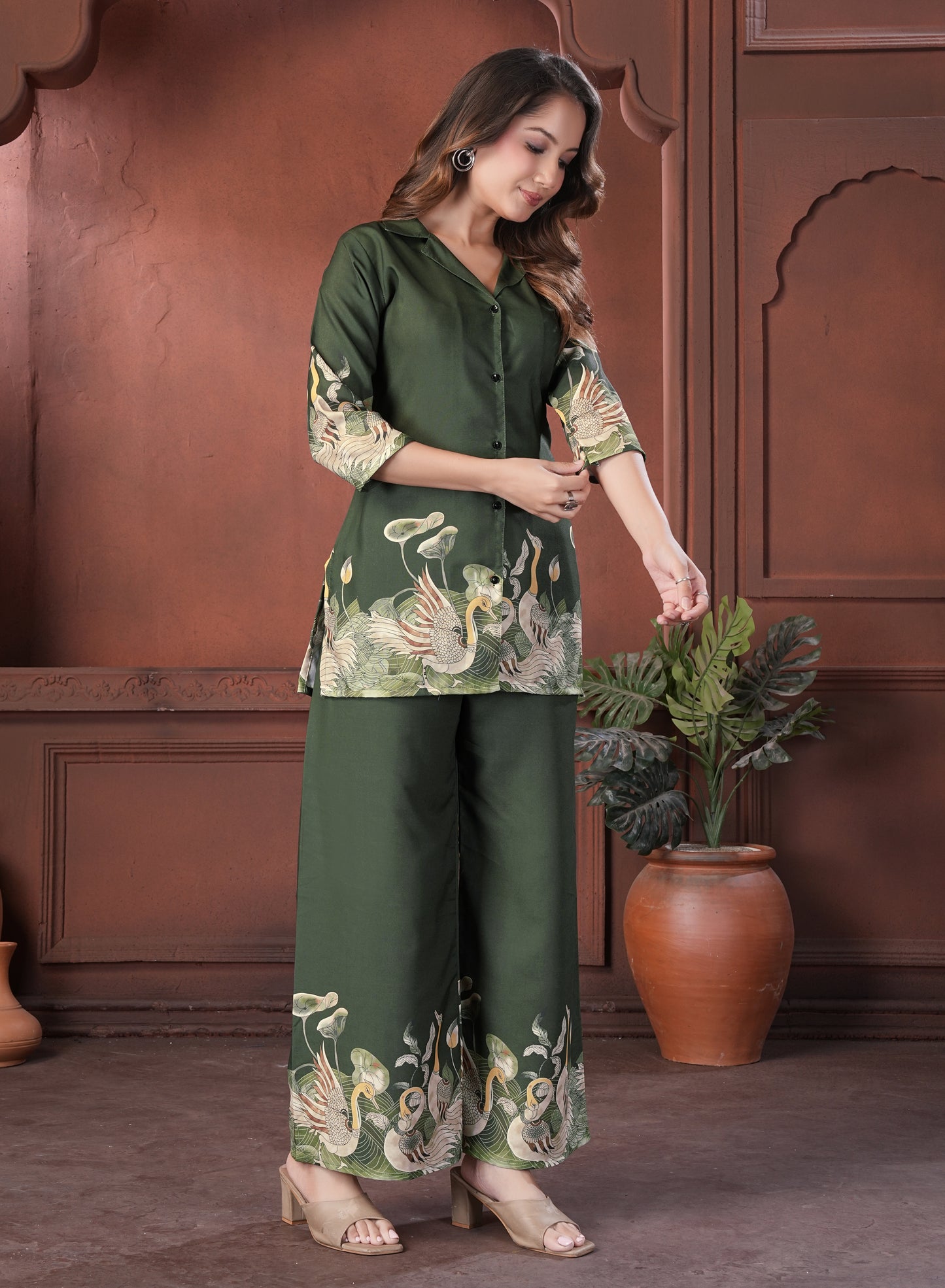 Olive Green Printed Cotton Co-Ord Set