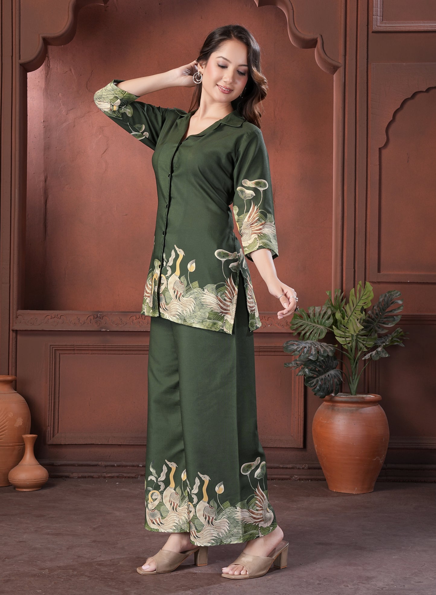 Olive Green Printed Cotton Co-Ord Set