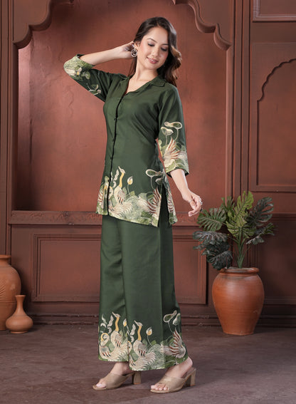 Olive Green Printed Cotton Co-Ord Set