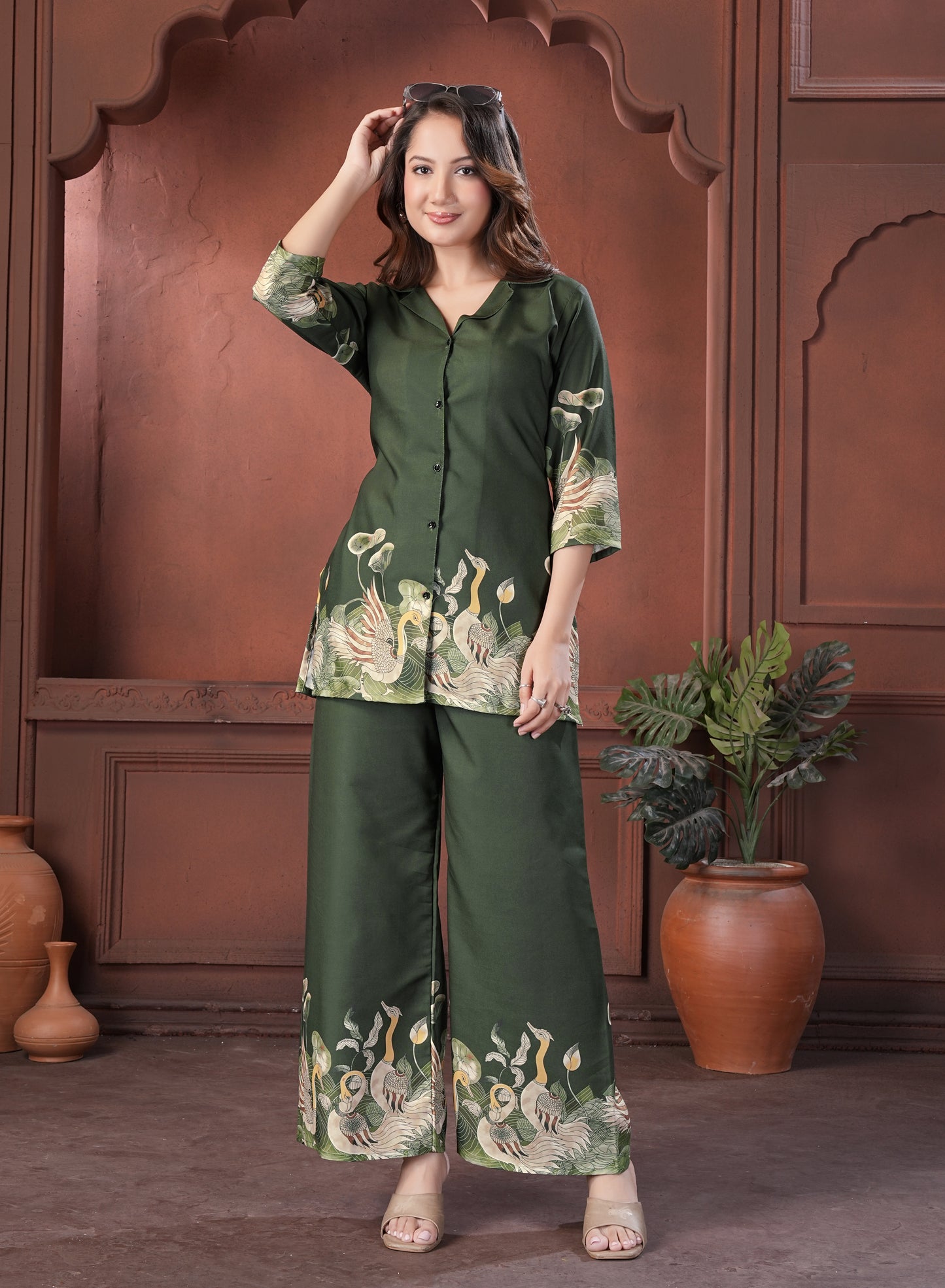Olive Green Printed Cotton Co-Ord Set