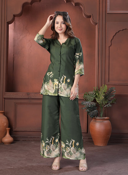 Olive Green Printed Cotton Co-Ord Set