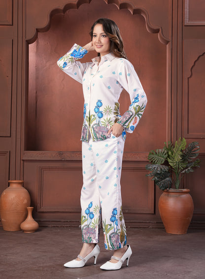 White Elephant Printed Cotton Co-Ord Set