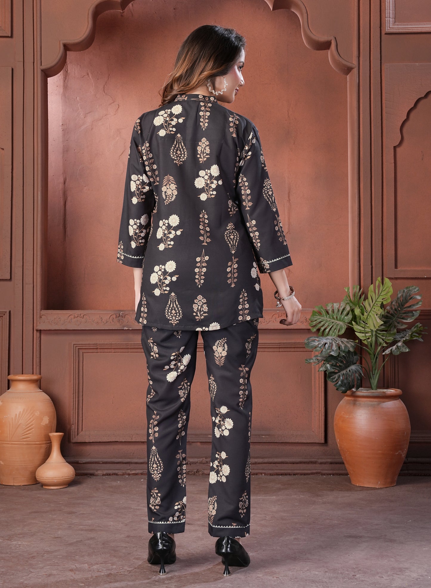 Black Floral Printed Cotton Co-Ord Set