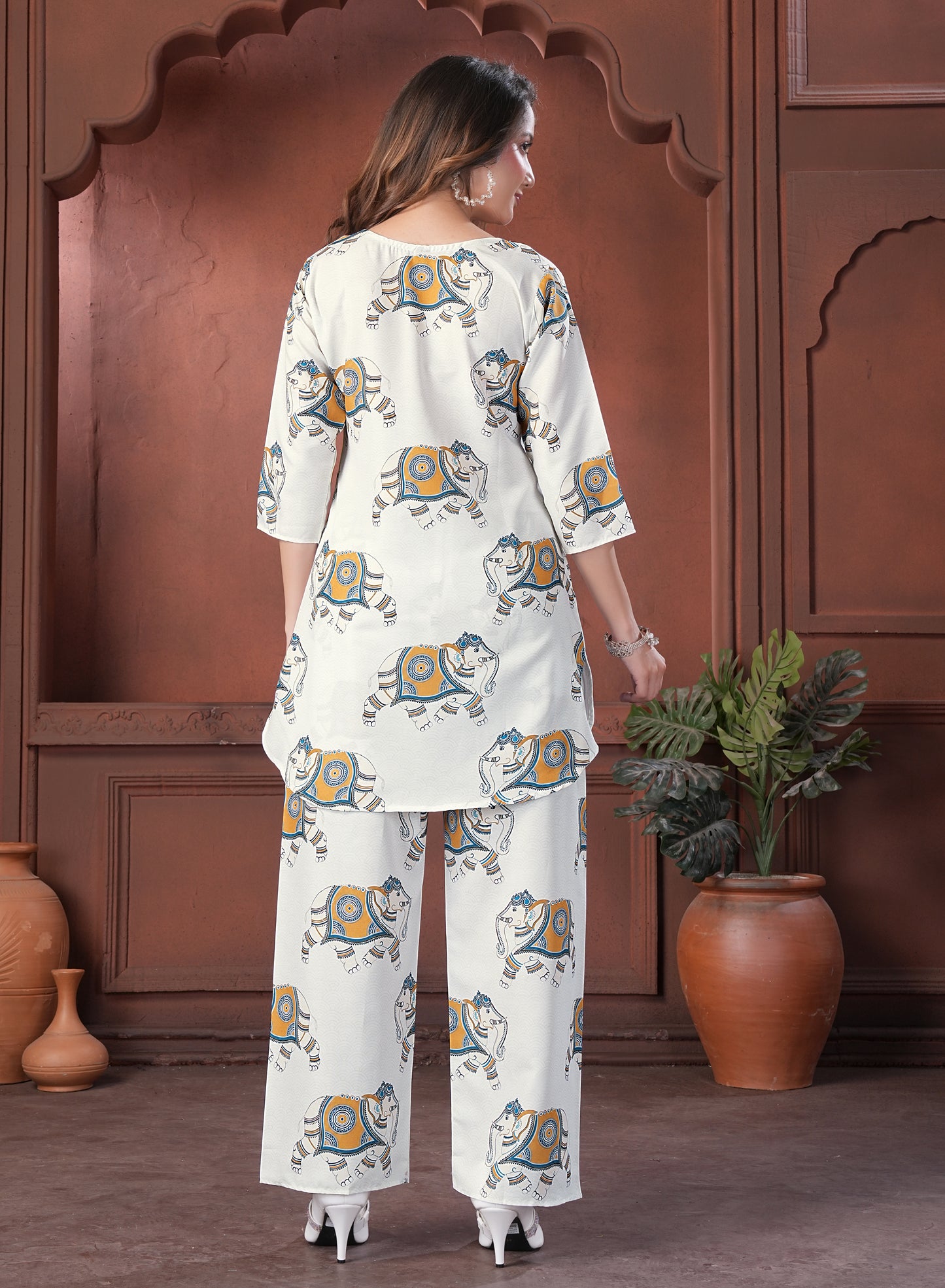 Ivory Elephant Printed Cotton Co-Ord Set