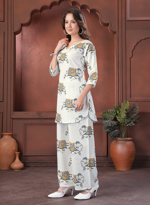 Ivory Elephant Printed Cotton Co-Ord Set