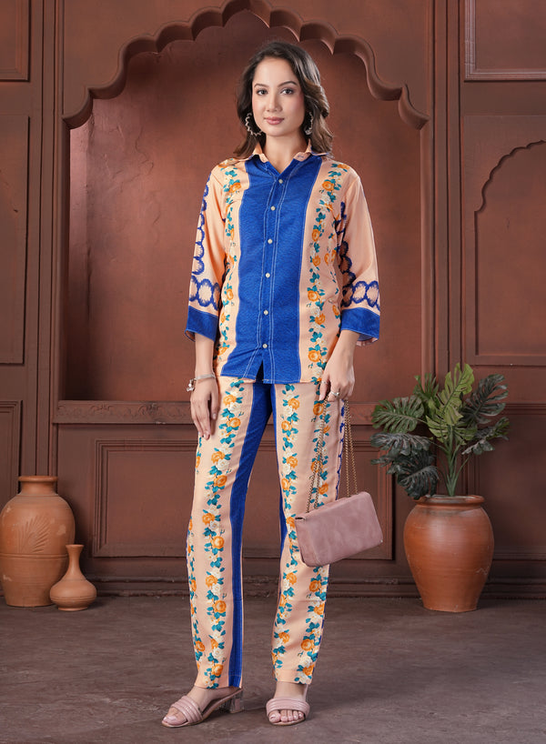 Blue Floral Printed Cotton Co-Ord Set