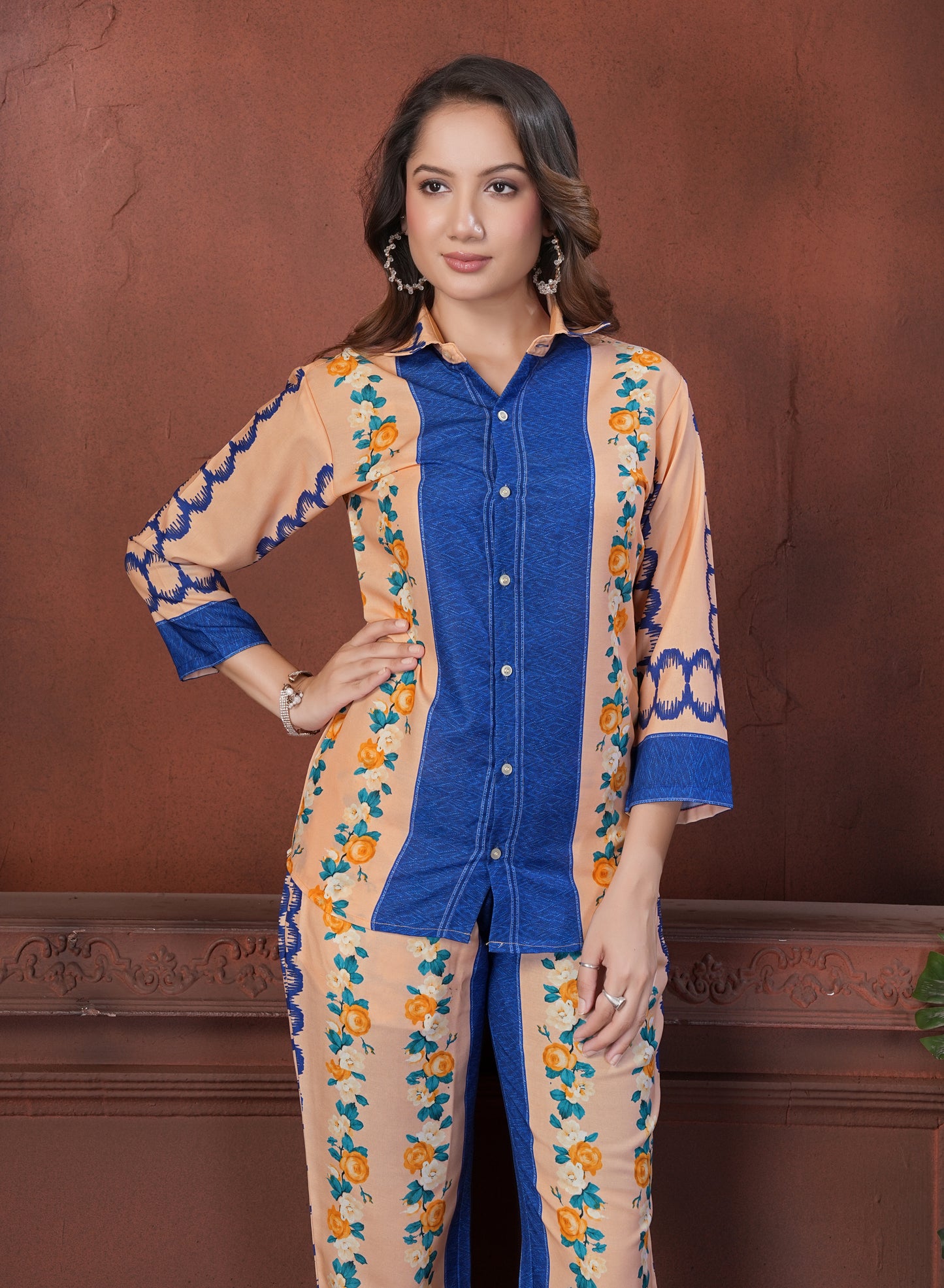 Blue Floral Printed Cotton Co-Ord Set