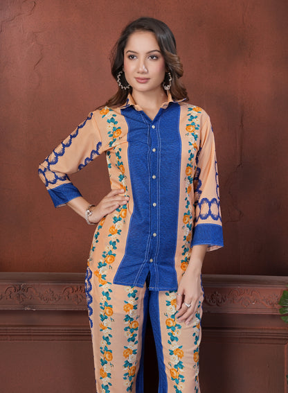 Blue Floral Printed Cotton Co-Ord Set