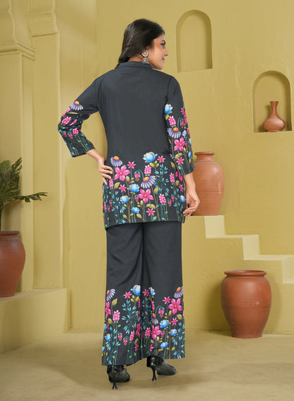 Black Floral Printed Co-Ord Set for Women