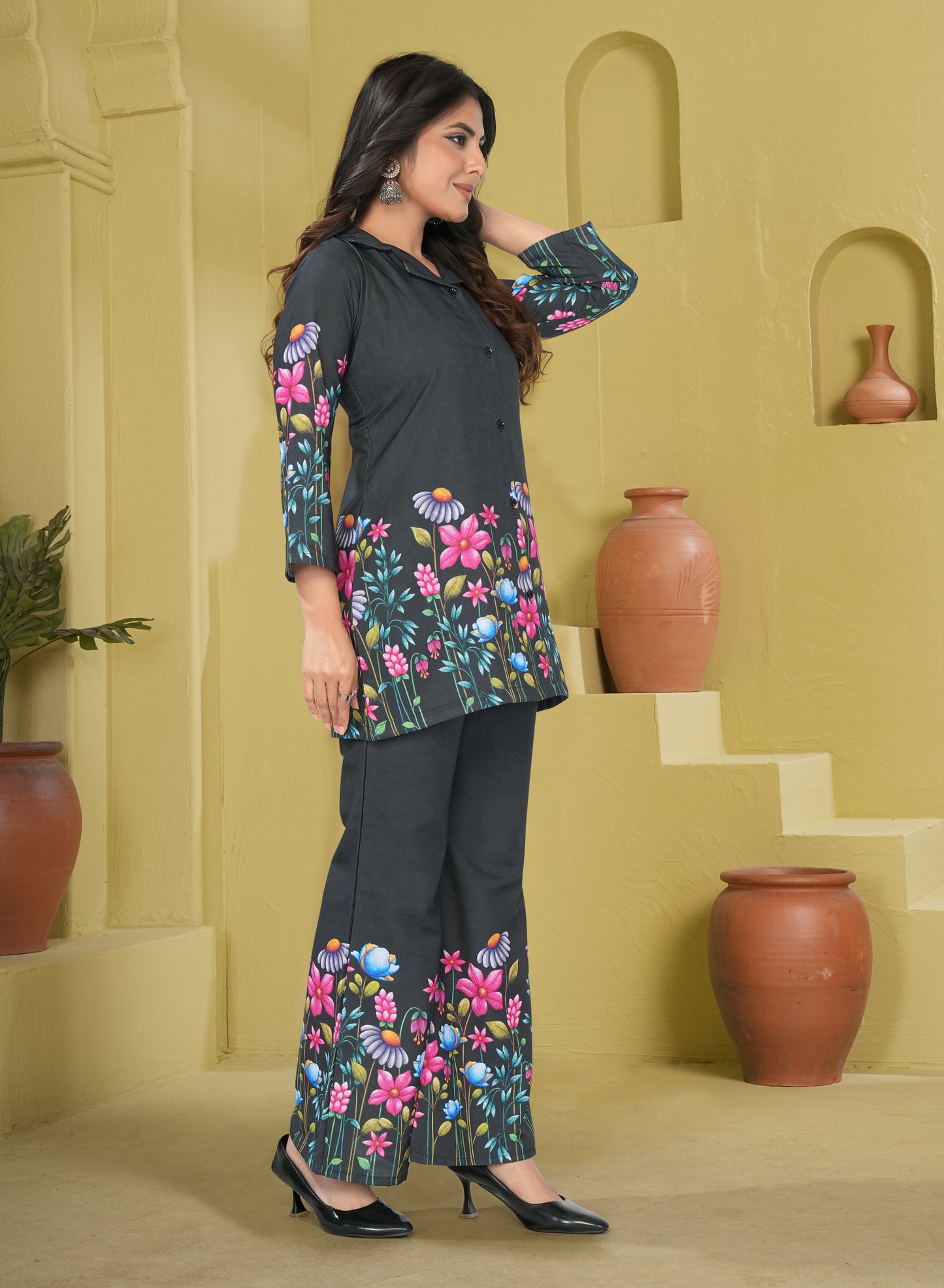 Black Floral Printed Co-Ord Set for Women