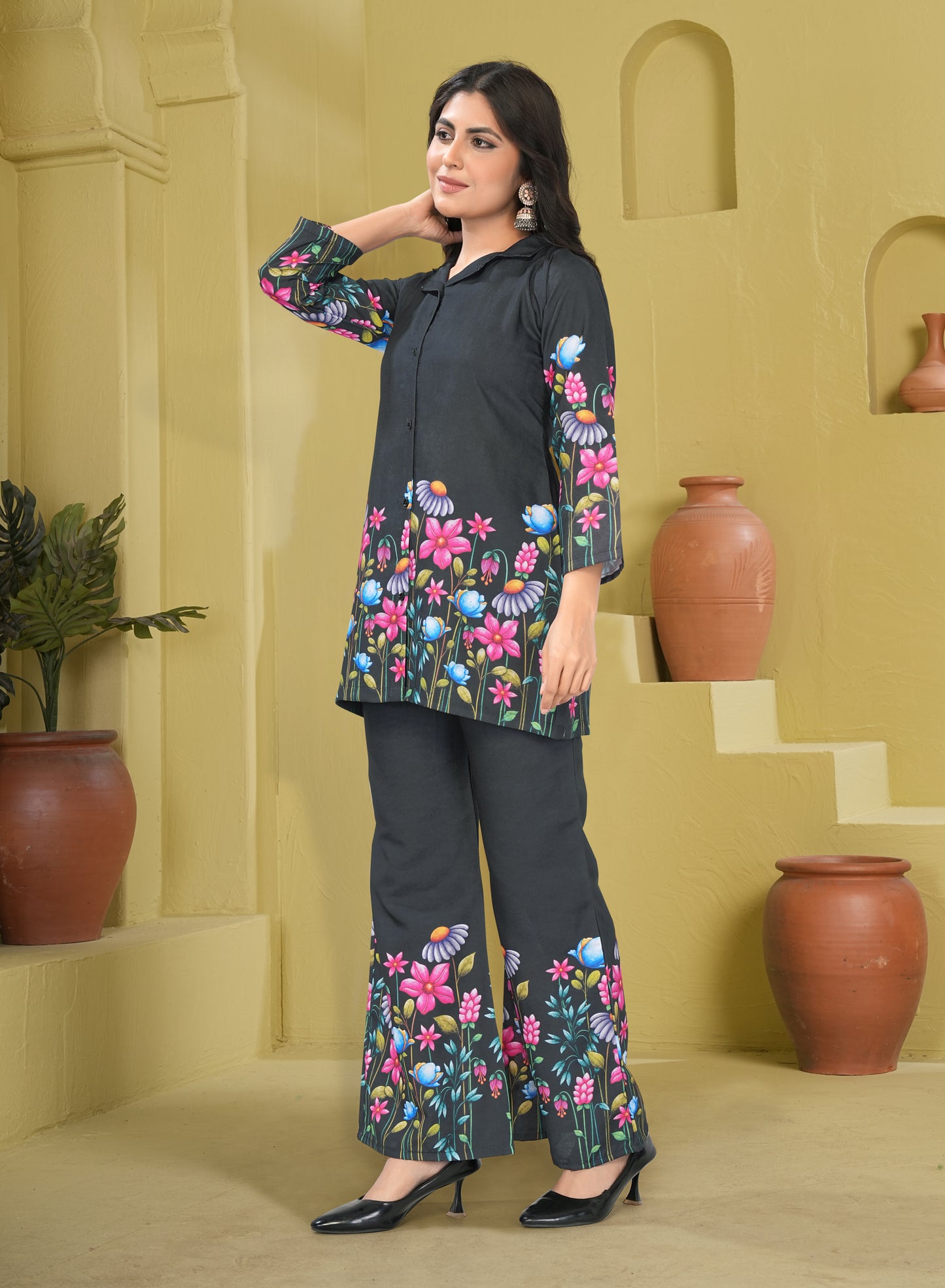 Black Floral Printed Co-Ord Set for Women