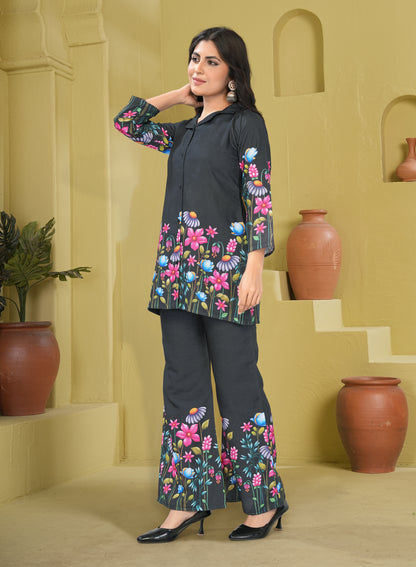 Black Floral Printed Co-Ord Set for Women