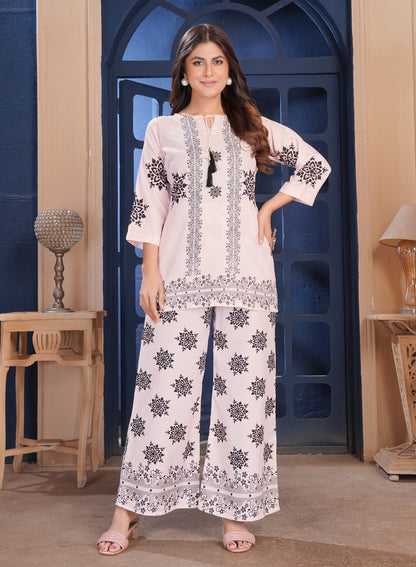 Premium Soft Pink Printed Cotton Co-Ord Set
