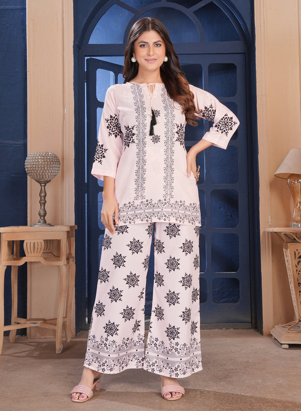 Premium Soft Pink Printed Cotton Co-Ord Set