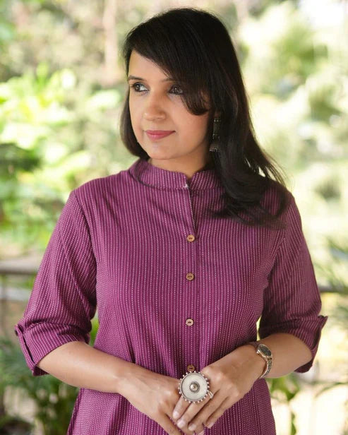 Mauve Printed Cotton Kurta Pant Set