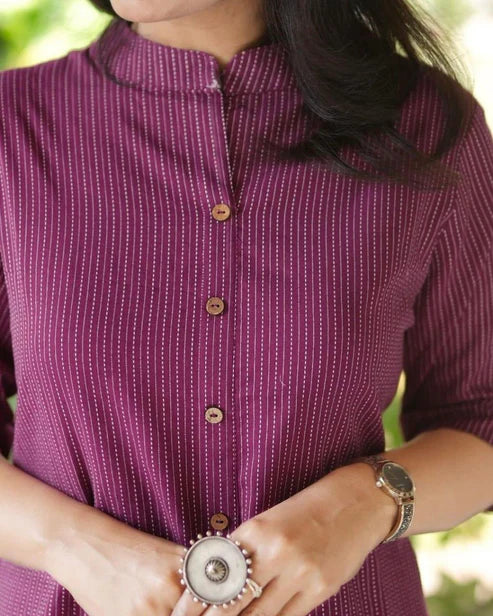 Mauve Printed Cotton Kurta Pant Set