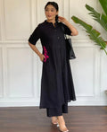 Black Embroidered Cotton Kurta Pant Set
