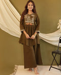 Olive Brown Embroidered Cotton Kurta Palazzo Set
