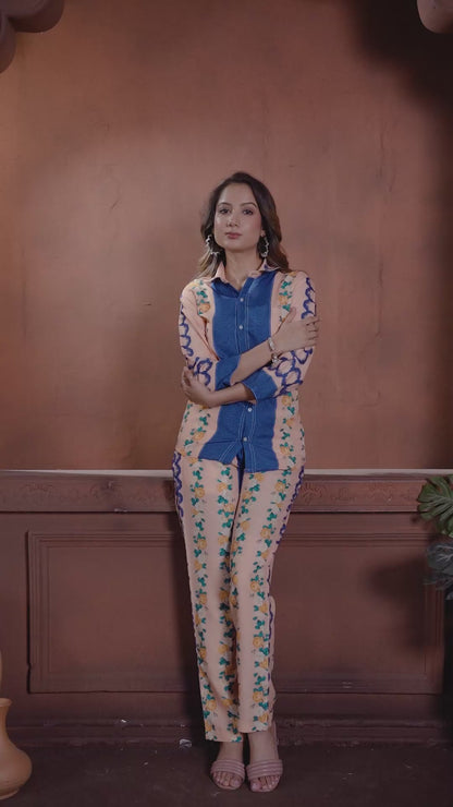 Blue Floral Printed Cotton Co-Ord Set